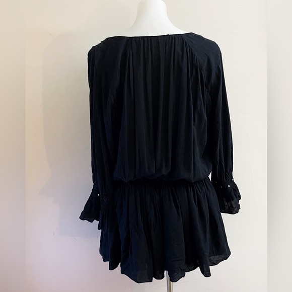 Yves Saint Laurent Black V-Neck Blousin Mini Western Dress Fall Summer Chic Goth - Picture 4 of 12
